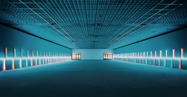 1 Dan Flavin, Untitled (to Saskia, Sixtina, and Thordis), 1973, Pink, yellow, green, and blue fluorescent light, 244 cm high, width variable.png