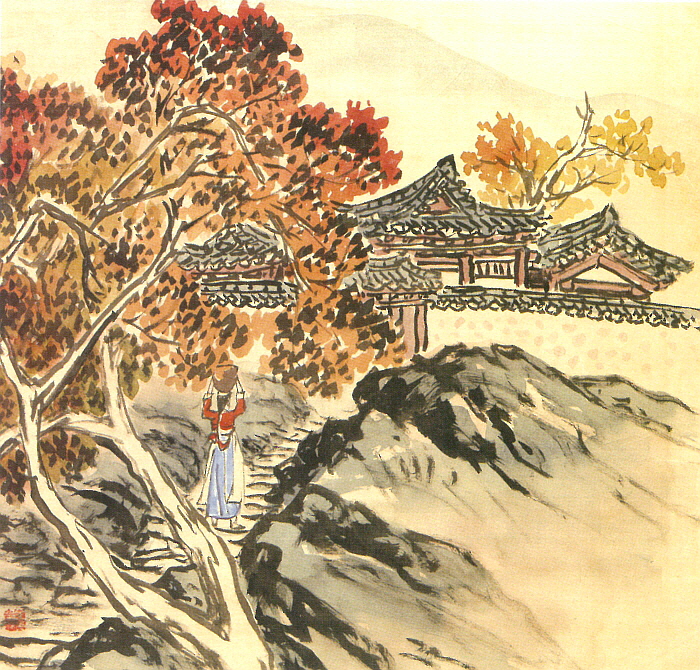 김기창, 만추, 연도미상, 비단에 수묵담채, 37.5x39cm.jpg
