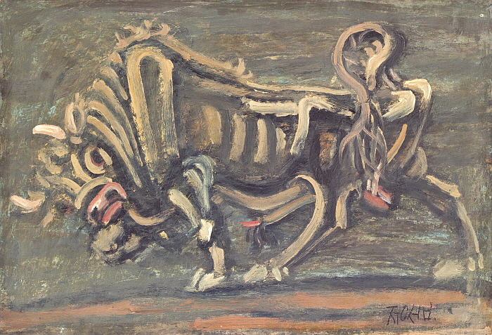 이중섭, 황소, 1953, 종이에 에나멜과 유채, 35.5x52cm.jpg