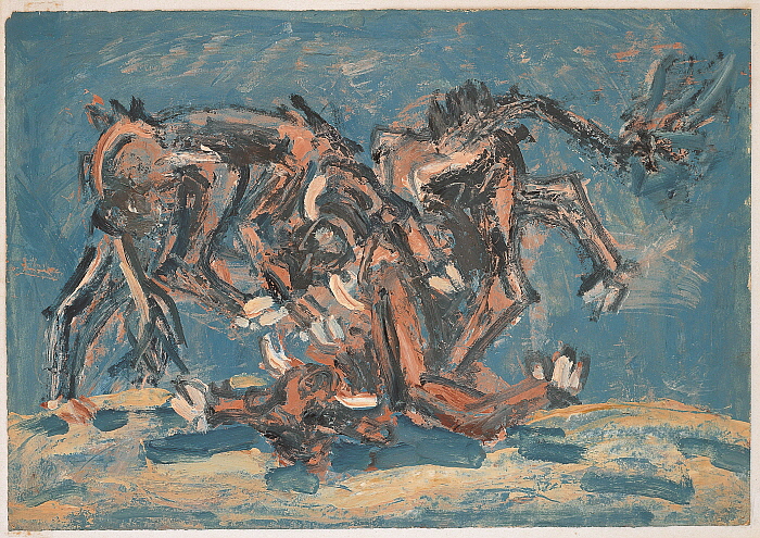 이중섭, 싸우는 소, 1955, 종이에 에나멜과 유채, 26X38.5cm.jpg