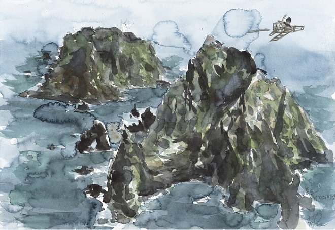 김지원, 독도 Dokdo, pencil, gouache on paper, 38.5x55cm, 2019.jpg