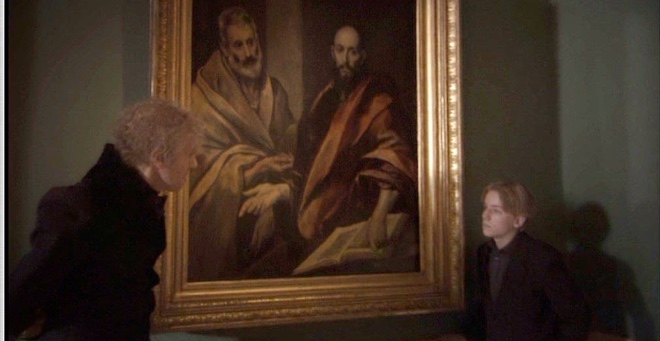 Custine discusses Rembrandt's Peter And Paul with a modern Russian atheist.JPG