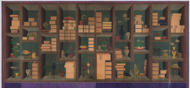 이형록, 책가도, 조선 19세기, 비단에 색, 153 x 352 cm.png