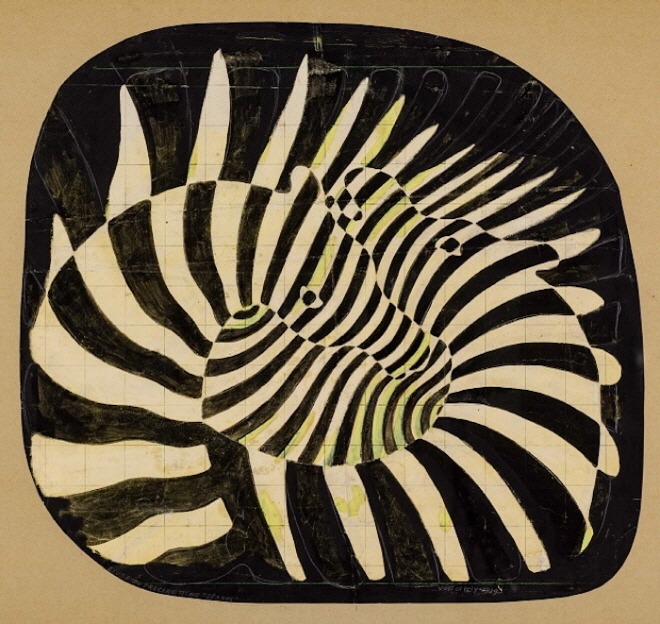 Victor Vasarely, 1939, Zebras, Gouache, pencil, colour and white chalk on paper, Vasarely Museum, Budapest.jpg