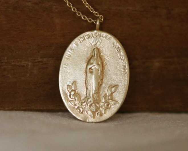 14K,18K Gold St_ Maria Rose Necklace,Gold Necklace,Gold Medal, Religious Necklace.jpg