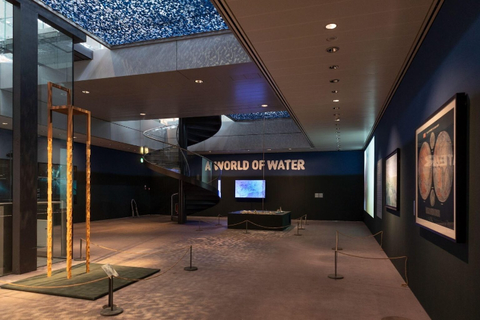 Boris Maas, The Urge to Sit Dry, 2024 (left), amongst works in A World of Water at the Sainsbury Centre.jpg